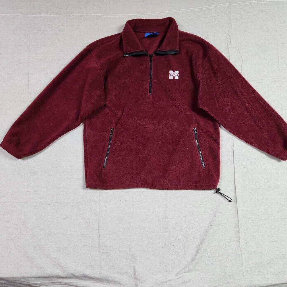 Mississippi State Bulldogs Sweater Men Medium Maroon Red 1/2 Zip Pullover Fleece